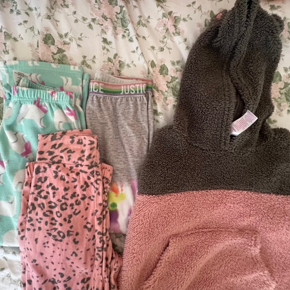 Lot of PJ pants and  1 PJ set size 8 Justice & CK